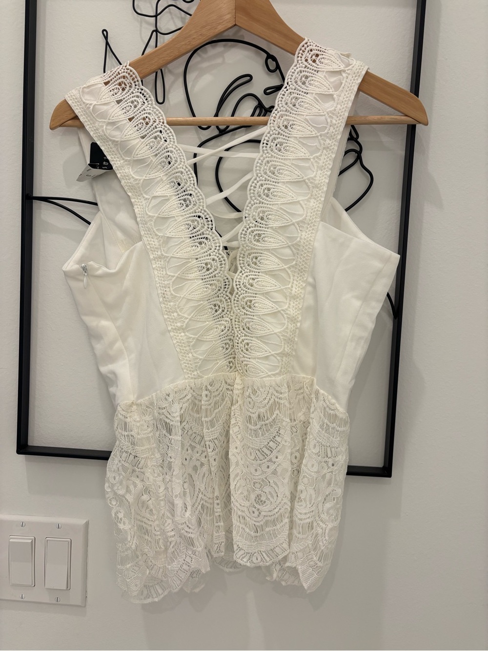 Lace-Trim White Peplum Tank Top